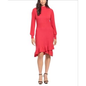 LONDON TIMES WEEKEND RED CROSSOVER SKIRT SWEATER DRESS SIZE MEDIUM